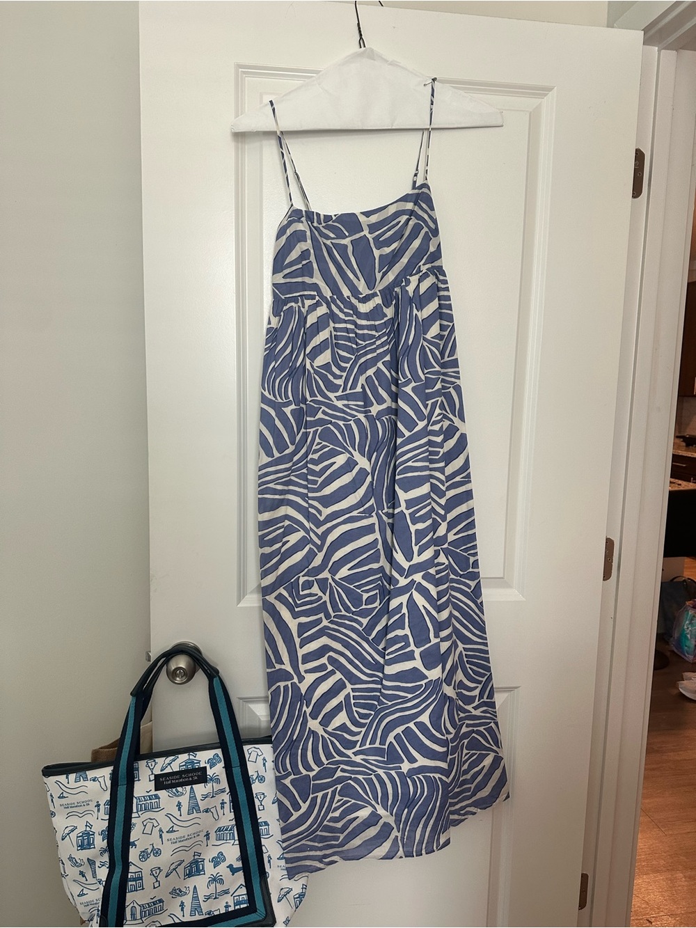 Rails Blue and White Zebra-Print Spaghetti-Strap Maxi Dress
